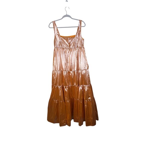 Anthropologie Let Me Be Metallic Tiered Maxi Dress Orange Sleeveless M - Picture 7 of 12